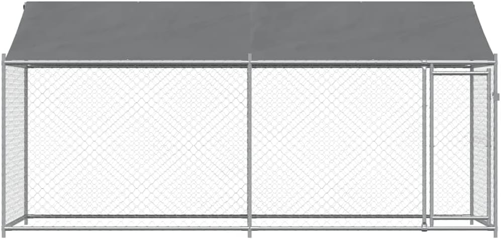 vidaXL Dog Cage with Roof and Door, Outdoor Dog Kennel Animal Cage, Dog Pen House, Pet Crate Playpen for Yard, Gray Galvanized Steel