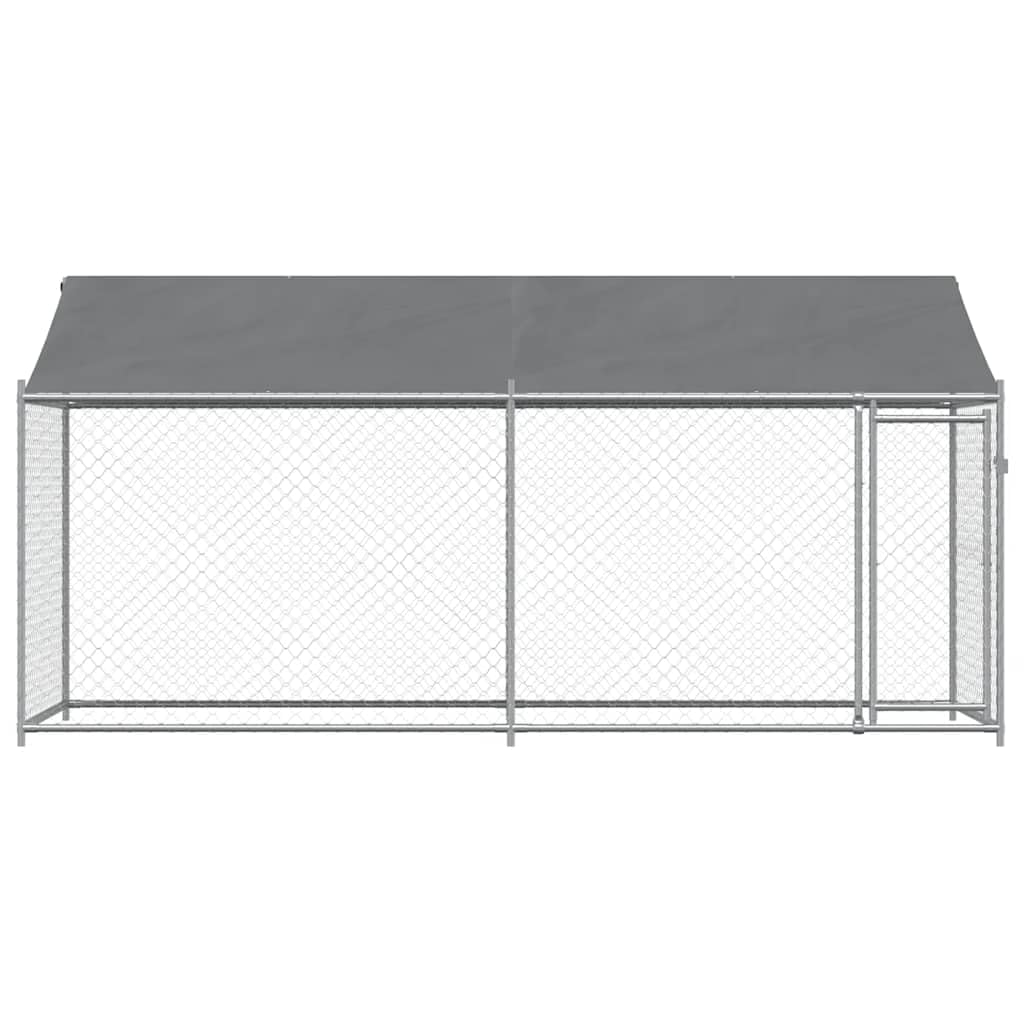vidaXL Jaula de Perros Techo y Puerta, Perrera de Malla para Cachorros, Corral para Animales, Caseta de Exterior, Acero Galvanizado Gris