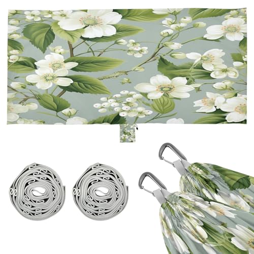 Kigai White Flower Camping Hammock Durable & Portable Travel Hammock Holds 330lbs with Tree Strapsm, Pocket, Camping Accessories