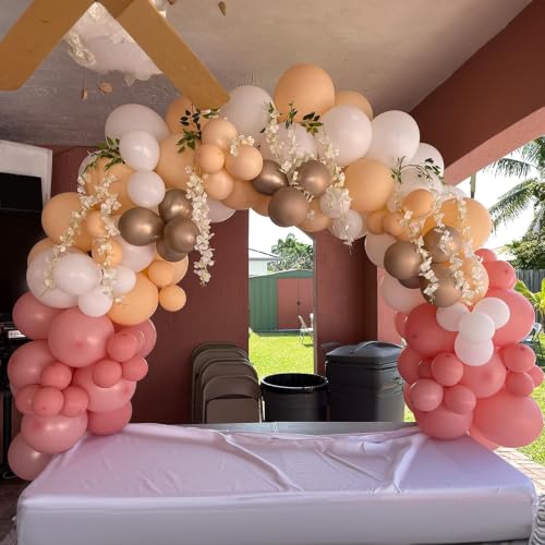 Image of HILAVO Blush Pink Balloon, 60 PCS 12 Inch Retro Pink Gold White Sand Nude Balloons Gold Confetti Latex Balloons for Girls Baby Shower Wedding Bridal Boho Birthday Party Decorations