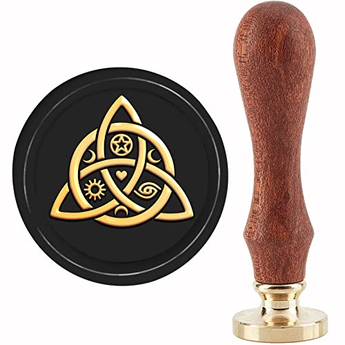 CRASPIRE Celtic Knot Wax Seal Stamp Sealing Stamp Copper Seals Eye Sun Star Symbol 30mm Retro Removable Brass Stamp Head with Wooden Handle for Envelopes Wedding Christmas Invitations Gift Decoration