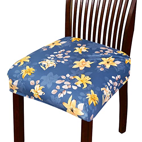 Image of Magical Universal Dining Chair seat Cover Set of 4 Seater pcs are Easily Washable Strechable and Comfortable for Dining Room Home Decor Slip Cover P.2 (Set of 8, Blue Flower)