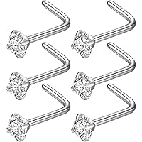 6Pcs 316L Surgical Steel Nose Studs - Nose Studs Sterling Silver Design - Nose Piercing Jewelry for Women - Comfortable Fit - Ideal for Nostril Piercing