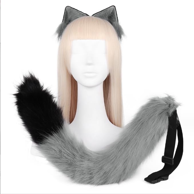 Faux Furry Fox Ears Headband Tail Paw Gloves Set Halloween Costume Fancy Dress Hairband Hair Hoop Wolf Tail Bear Glove Kit Furry Animal Accessories - Image 2
