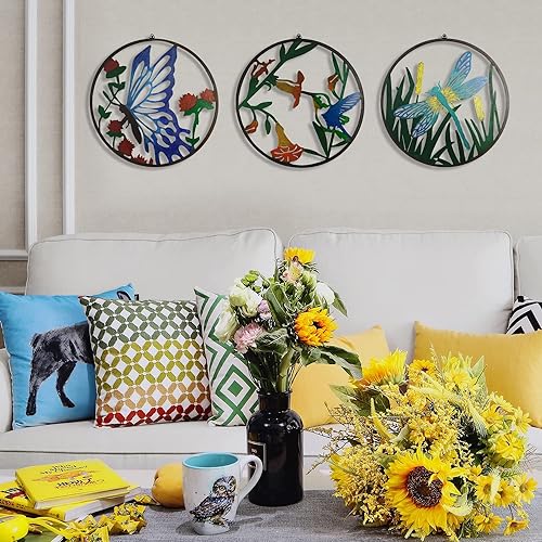 HONGLAND 3 Pieces Metal Wall Art Decor Home Hanging - Metal Dragonfly Wall Art - Butterfly Metal Wall Decor - Hummingbird Metal Sculptures for Kitchen Bathroom Living Room (Black) - Image 3