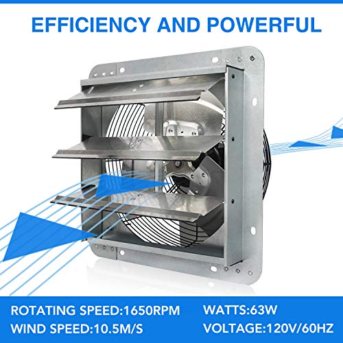 KEN BROWN 12 Inch Shutter Exhaust Fan Wall Mounted,Aluminum with 1.65 Meters Power Cord Kit,High Speed 1800CFM,Vent fan for Commercial,Greenhouse,Attic,Shed,Shop - Thumbnail 5