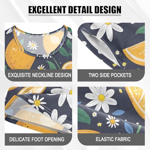 ALAZA Lemon Daisy Lemon Blue Leaves Pajamas Short Sleeve 2 Piece Sleepwear Top and Bottom Pajama Set Unisex4