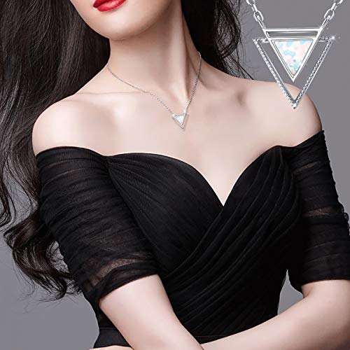 FLYOW Mother's Day Gifts Created Opal Heart Necklace for Lover Women Girls 925 Sterling Silver Pendant with Message Love You Forever2