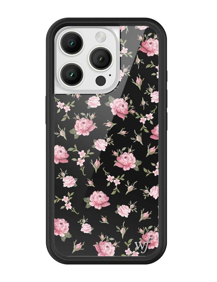 Image of Wildflower Cases - iPhone 16 Pro Compatible - Black and Pink Floral | Impact-Certified 6.5 ft Drop Protection Case, Raised Protective Bumper, Cute Aesthetic Design, Women-Owned Small Business