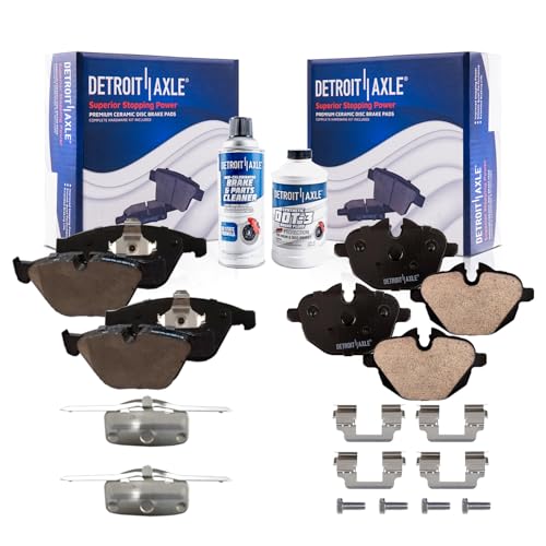 Image of Detroit Axle - Ceramic Brake Pads for 2011 BMW 535i xDrive Front and Rear Ceramic Brake Pads with Hardware Replacement