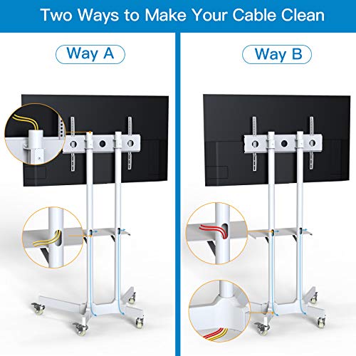 Mobile Tv Cart With Wheels For 32-83 Inch Lcd Led 4K Flat Curved Screen Tvs- Height Adjustable Rolling Tv Stand Hold Up To 132 Lbs- Trolley Floor Stand With Tray Max Vesa 600X400Mm White Pstvmc01W #TOP4