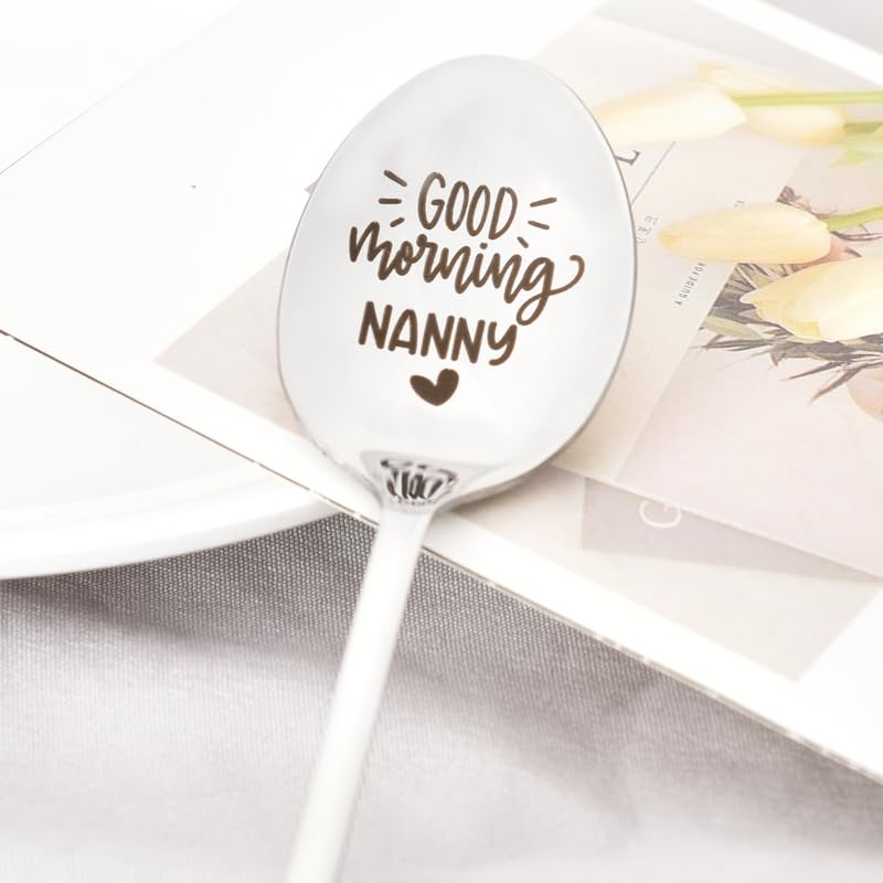 Nanny Spoon Gifts from Granddaughter Grandson Nana Grandma Granny Christmas Birthday Retirement Gifts for Gigi Mimi Good Morning Nanny Spoon for Grammy Tea Coffee Lovers Spoons Gift for Nanny Women