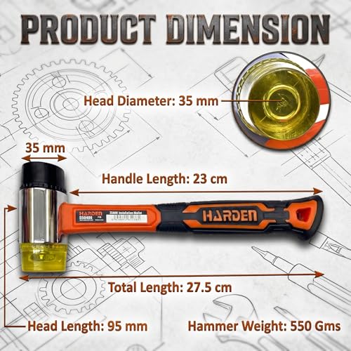 Image of Harden 35mm Dual Head Mallet Hammer with Fiberglass Handle | TPU & Soft PVC Non-Marring Heads | Shockproof Grip for Tile, Flooring & Auto Repair - 590403
