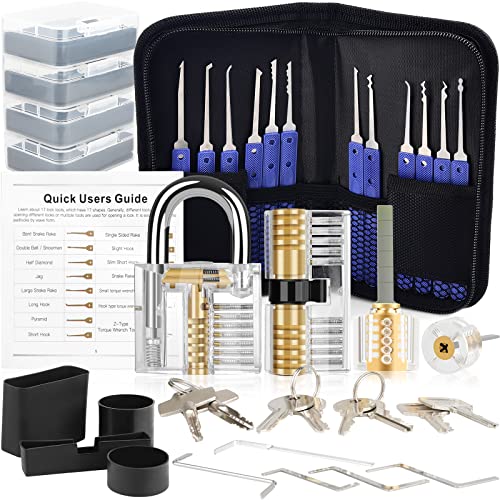 Diyife Kit de Crochetage Bleu Serrure 37 Pièces - 4 Serrure Transparente, Lock Picking Kit Outils de D’entraînement, Poignée en Silicone Confortable, pour...