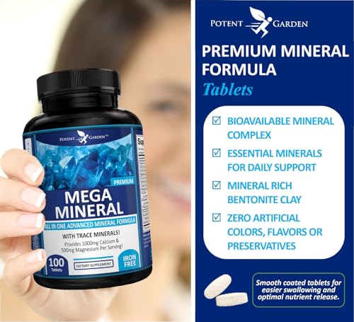 Potent Garden Mega Mineral Supplement Complete Mineral Complex with Calcium Magnesium Zinc Potassium Boron Selenium Chromium & 72 Trace Minerals Iron Free Calcium Supplement -100 Pills - Image 5