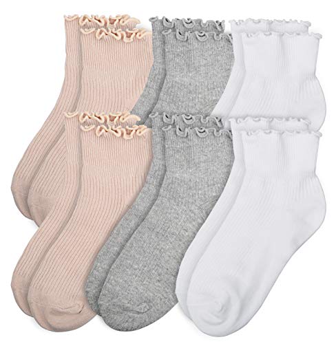 Image of Womens Ankle Casual Socks Lace Ruffle Low Cut Knit Cotton Lettuce Socks for Women Girls