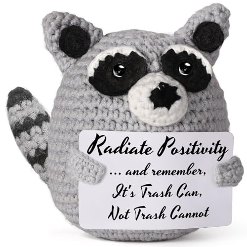 Tiny Handmade Raccoon Gift, Positive Crochet Animal Trash Panda, Emotional Support Plush for Men & Women, Friend, Coworker, Bestie, Motivational Encouragement Present, Best for Birthday & Christmas