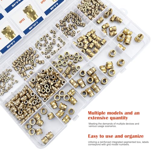 400pcs threaded inserts m2 m25 m3 m4 m5 m6 female thread metric knurled nuts assortment kit brass heat set insert for plastic and 3d printing components threaded inserts ket