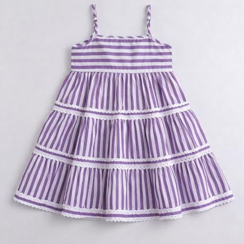 Image of The Magic Wand Kids Girls Printed Cotton Summer Dresses, Knee Length Sleeveless Casual Western Stylish One Piece Fit & Flared Frock for Beach & Vacations