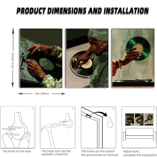 AOYUSMO 3 Piece African American Wall Art Black Men Wall Decor Record Canvas Art Fashion Music Pictures Music Studio Paintings Modern Trendy Artwork For Living Room Bedroom by AOYUSMO - Used condition - Image 6