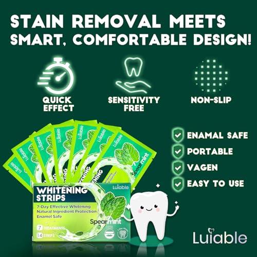 Image of Teeth Whitening Strips for Tooth White: Professional Dentist Formulated Teeth Whitener Enamel-Safe Non-Slip 14 Strips 7 Treatments (14 Count (Pack of 1), Spearmint)