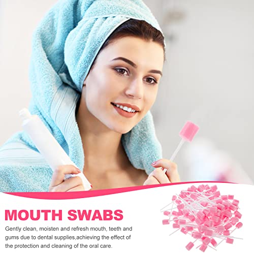 Healifty 200Pcs Oral Swabs Disposable Mouth Swabs Sponge- Tooth Cleaning Sponge Swab For Oral Care, Pink #TOP4