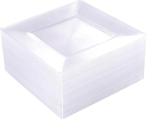 Miniatura 2 de WDF 60 platos de plástico transparente, platos desechables cuadrados de 9.5 pulgadas, 60 platos de plástico transparente, platos desechables