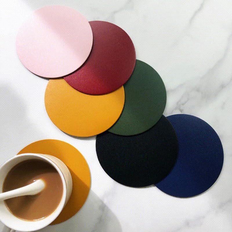 Miniatura 7 de 3.9 in Redondo Color Sólido Bebida Café Té Taza Esteras Impermeable Cuero Coaster Portavasos Mat Resistente al calor Tabla Protector Pad