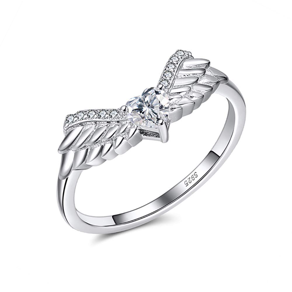 Ginger Lyne CollectionGinger Lyne Collection Angel Wings Anniversary Band Ring Enhancer For Women Heart Cut Clear Cubic Zirconia Sterling Silver Fashion Jewelry