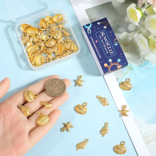 SUNNYCLUE 1 Box 60Pcs 3 Styles Ocean Themed Charms Gold Summer Charm Bulk Metal Alloy Sea Beach Shell Conch Starfish Charm for Jewellery Making Charms Bracelet Necklace Earring DIY Crafts Accessories - Image 4