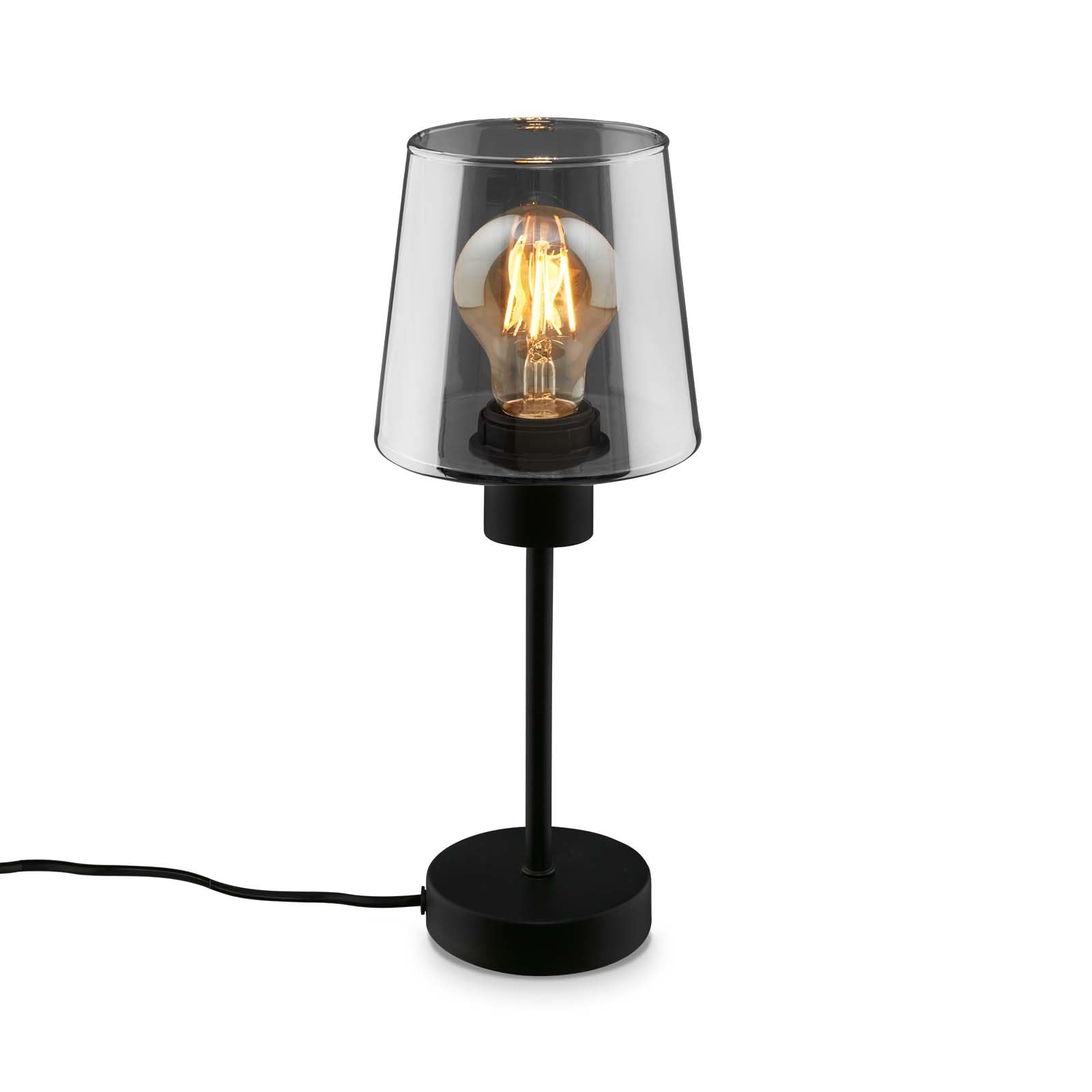 BRILONER - Lámpara de noche, cristal ahumado, lámpara de escritorio con interruptor de cable, lámpara de mesa E27 para oficina en casa, lámpara de lectura, negro
