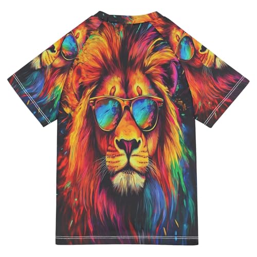 CaTaKu Colorful Lion Boys Rash Guard Swim Shirts Toddler Quick Dry UPF 50+ Rashguard Short Sleeve 3-12T2