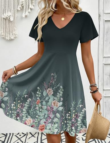 Image of Zeagoo Womens Summer Dress Casual Swing Sundresses Floral Ruffle Short Sleeve Wedding Guest Dress Beach Mini Dress 2026