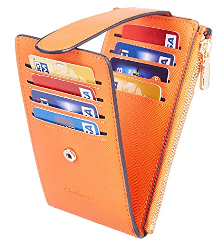Chelmon Womens Wallet Slim Rfid Blocking Bifold Multi Card Case Wallet With Zipper Pocket (Orange) #TOP5