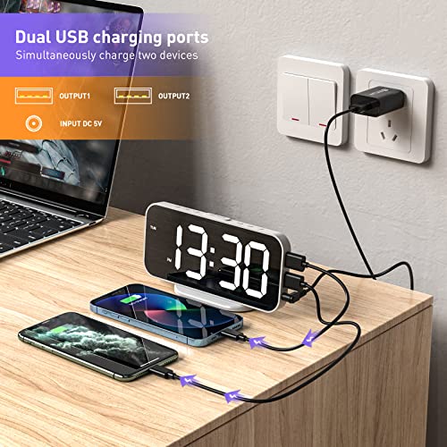 Edup Love Digital Alarm Clocks, Led Mirror Electronic Clock, Snooze Mode, 12/24H, Adjust Brightness, Modern Desk & Wall Clocks For Bedroom Living Room Office - White #TOP4