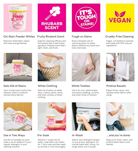 Image of The Pink Stuff Miracle Laundry Oxi Powder Stain Remover for Whites, 35.2 Oz