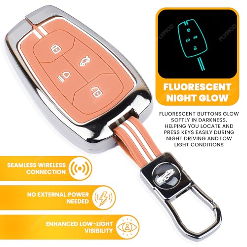 Image of Coll of Fest Premium Metal Silicone Brown Key Cover Compatible with Tata Nexon | Tata Harrier | Tata Safari | Tiago EV | Altroz | Tata Tigor | Punch | Tata EV 4 Button Key Glow in Dark