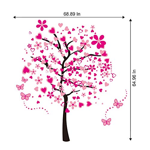 Rw-1306 Creative Pink Flowers Tree Wall Decals Peach Blossom Love Heart Wall Stickers Diy Removable Cherry Floral Butterfly Dot Wall Decor For Girls Women Bedroom Living Room Nursery Office Decoration #TOP1