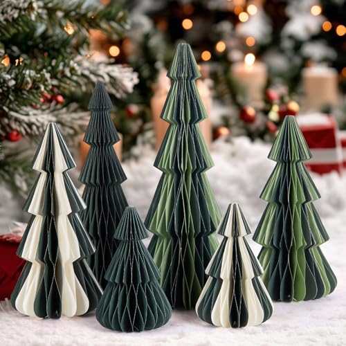 SUNBEAUTY 6 Stück weihnachtsdekoration Tischdeko matt Grün 3D Papier...