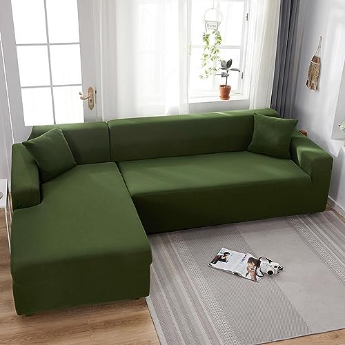 Housse de canapé douce et confortable vert armée extensible 2 places - 2