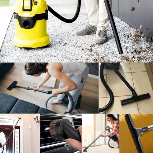 Image of 12 Pcs Universal Vacuum Attachment Kit, Vacuum Hose Adapter, 1-1 /4 inch Vacuum Cleaners Accessories with Horse Hair Brush Extension Wand Wheeled Floor Brush Flexible Crevice Tool