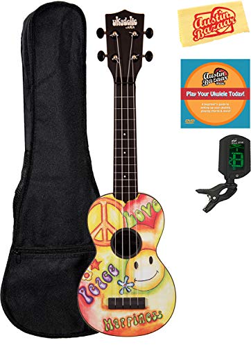 Kala KA-SU-PEACE Ukulélé soprano avec housse de transport, accordeur, DVD d’instructions Austin Bazaar et chiffon de… - Les Beatles, Paul McCartney, John Lennon, RIngo Starr, George Harrison Kala KA-SU-PEACE Ukulélé soprano avec housse de transport, accordeur, DVD d'instructions Austin Bazaar et chiffon de…