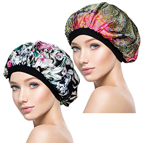2 Pieces Soft Sleep Cap – Night Satin Bonnet with Wide Premium Elastic Band for Women
