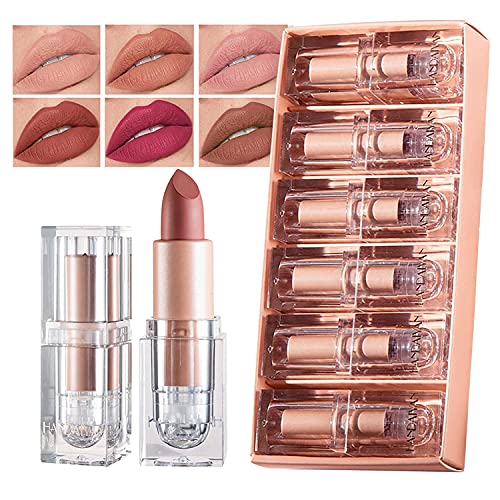 MAEPEOR Matte Lipstick 6PCS ICE Cube Lipstick Velvet Non-Stick Cup Kissproof Lipgloss Set for All Kind of Skin Tones ((Brown Series,6 PCS-C))