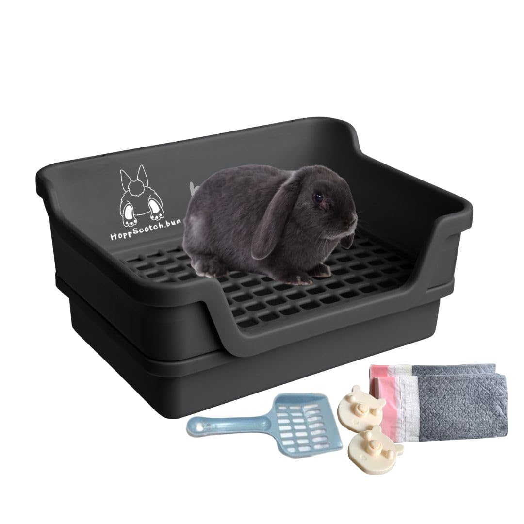 Bumbox Rabbit Large Litter Box, Training Rabbit Cage with Toilet Tray for Adult Hamster, Bunny, Ferret, Small and Large Animal, 15.75 Inches (Black)
