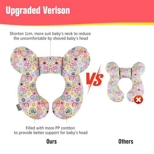 Image of KAKIBLIN Baby Neck Pillow, Upgraded Baby Support Pillow,Baby Neck Support Pillow for Carseat, Newborn Neck Support for Car Seat,Pushchair,Travel (Flower)