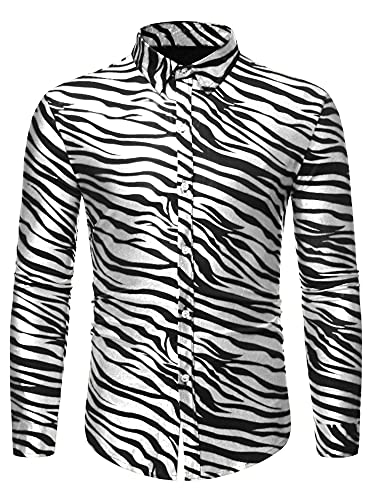 Lars Amadeus Men's Vintage Leopard Animal Print Button Down Long Sleeve Casual Shirt