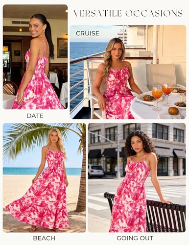 Image of GRACE KARIN Summer Dresses for Women 2026 Vacation,Smocked Floral Maxi Dress,Boho Beach Sundress with Pocket Fashion Clothing