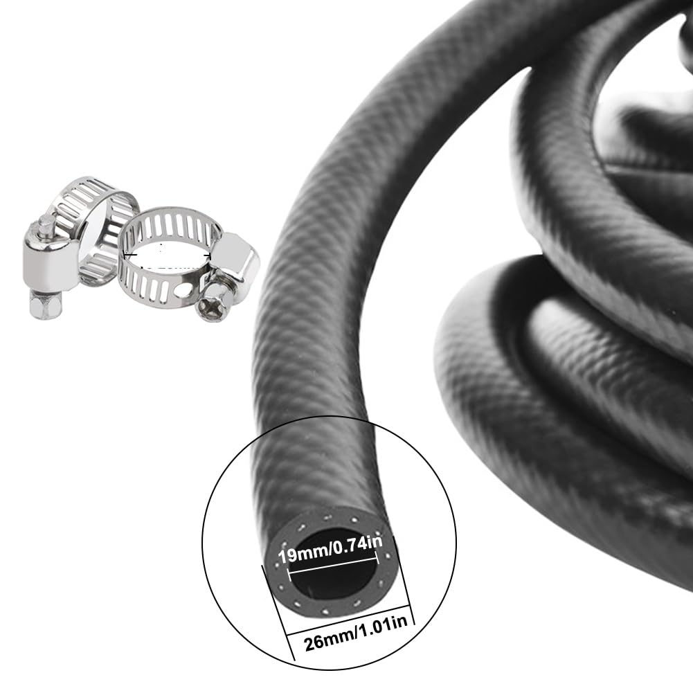Tubo carburante da 3 metri - Tubo flessibile in NBR Ø 19 mm - tubo per gasolio e benzina con 2 fascette di serraggio (3 metri, 19 mm di diametro interno - 26 mm di diametro esterno)