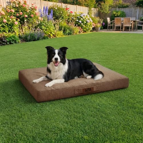 Image of Sytopia 36 Inch Indestructible Dog Bed for Large Dogs, Waterproof Chew Proof Orthopedic Pet Mat for Crate with Machinne Wshable Cover, Great for Indoor Outdoor Use, Brown